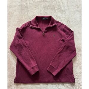 Polo Ralph Lauren Men's Sweater Burgundy Quarter Zip Cotton Mock Neck Sz L